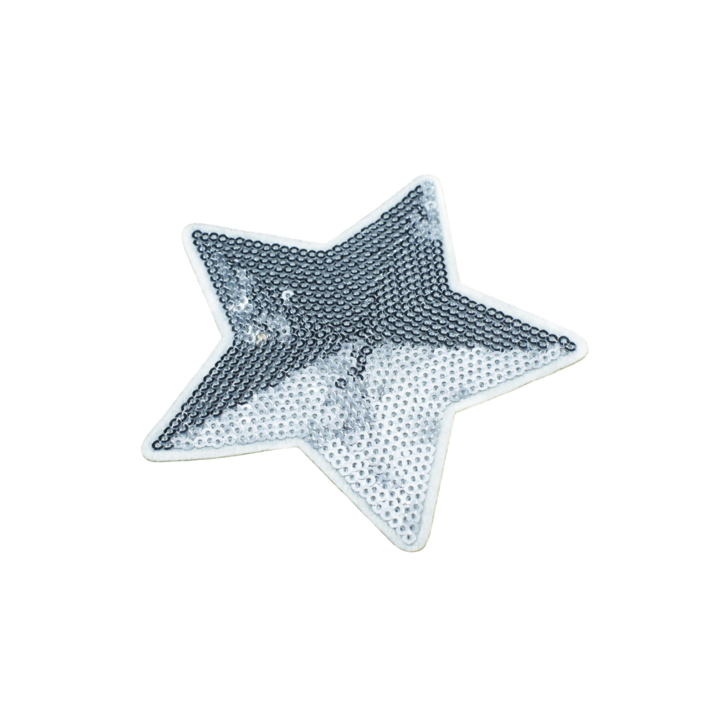 Аппликация клеевая пайетки Звезда 10*10см белый, серебряный, шт. Аппликации клеевые Пайетки
