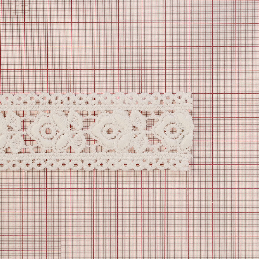 Тесьма тканевая пришивная ажурная Цветы и листья 3,3см, белый, 15ярд. Тесьма