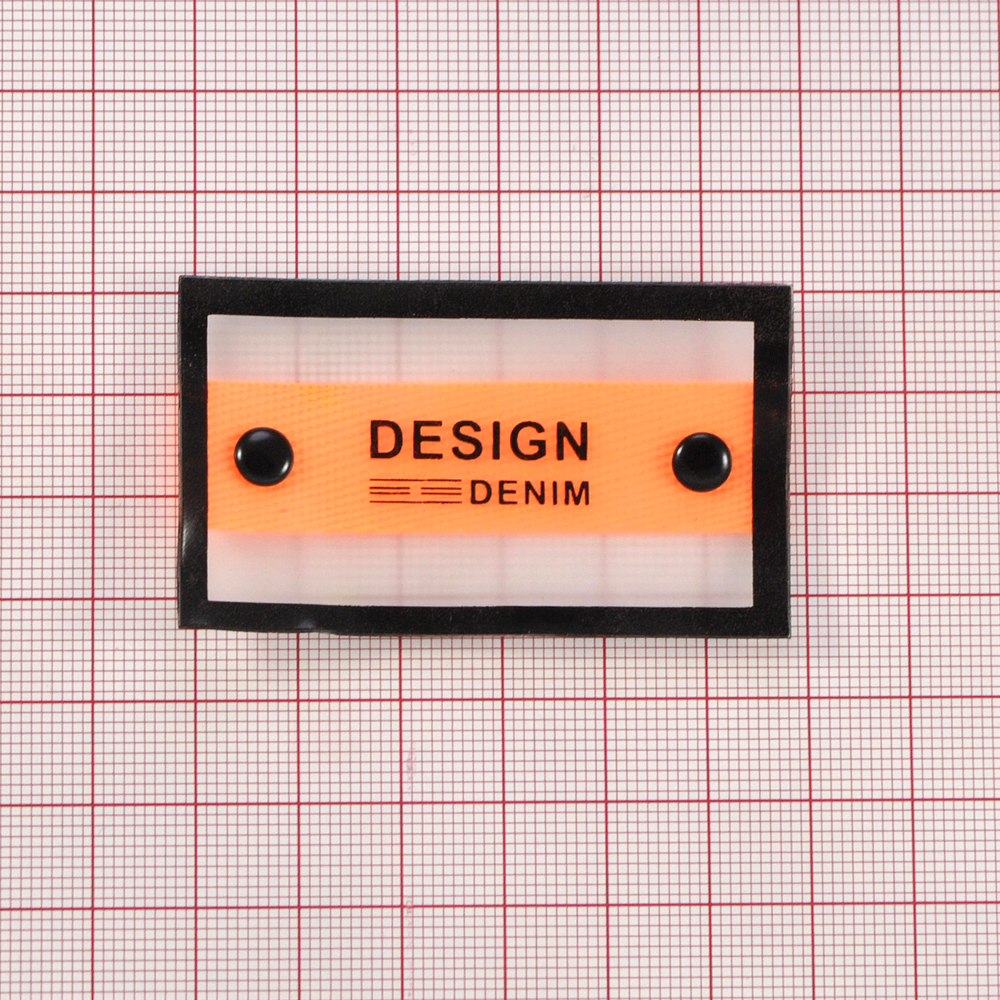 Лейба клеенка с хольнитенам Design Denim  3.5*6см, прозрачная, черный, оранжевый  шт. Лейба Клеенка