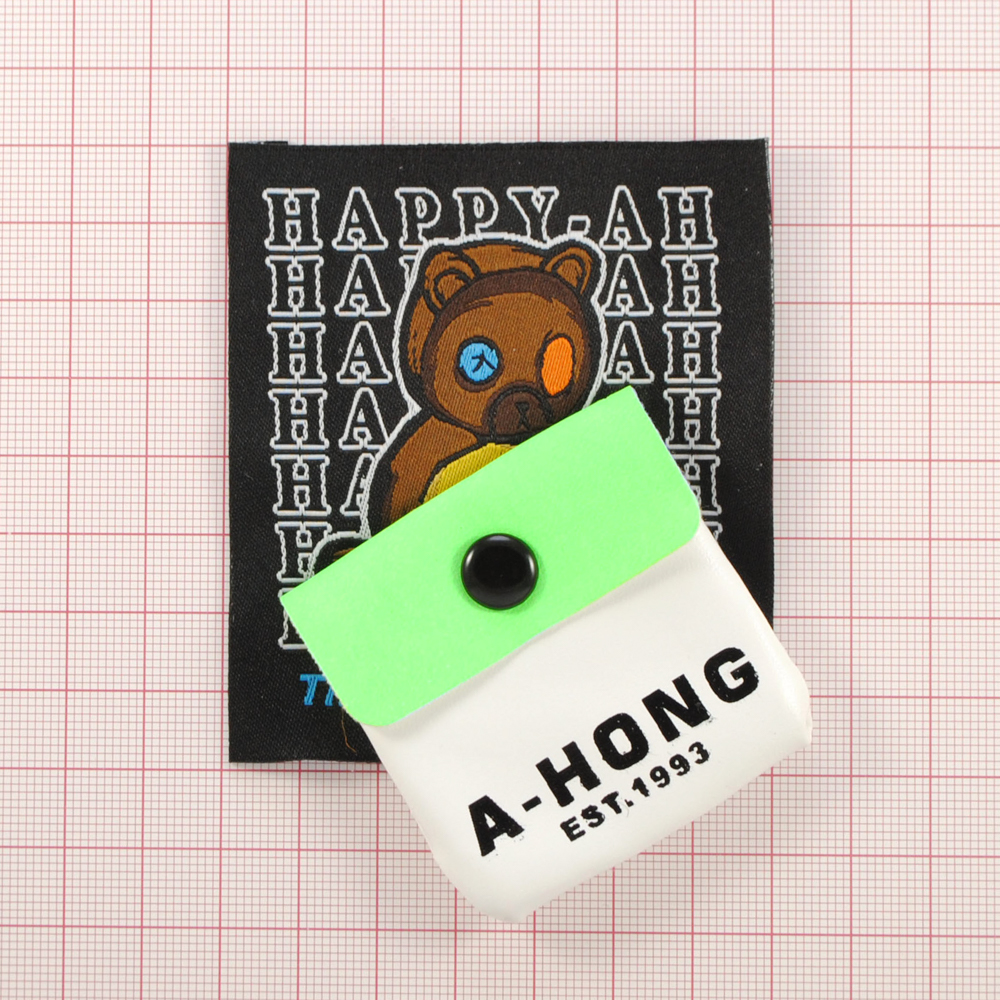 Лейба ткань и карман к/з, happy-ah мишка A-HONG 7*9см, черн., бел., зел., кор., шт. Лейба Ткань