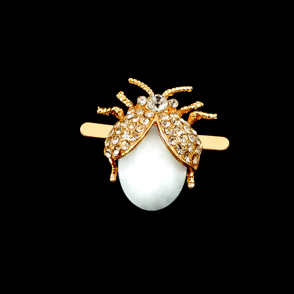 Краб Камни в металле Жук 13*23мм золото, белые камни, белый жемчуг, шт. Крабы Металл Цветы, Жуки