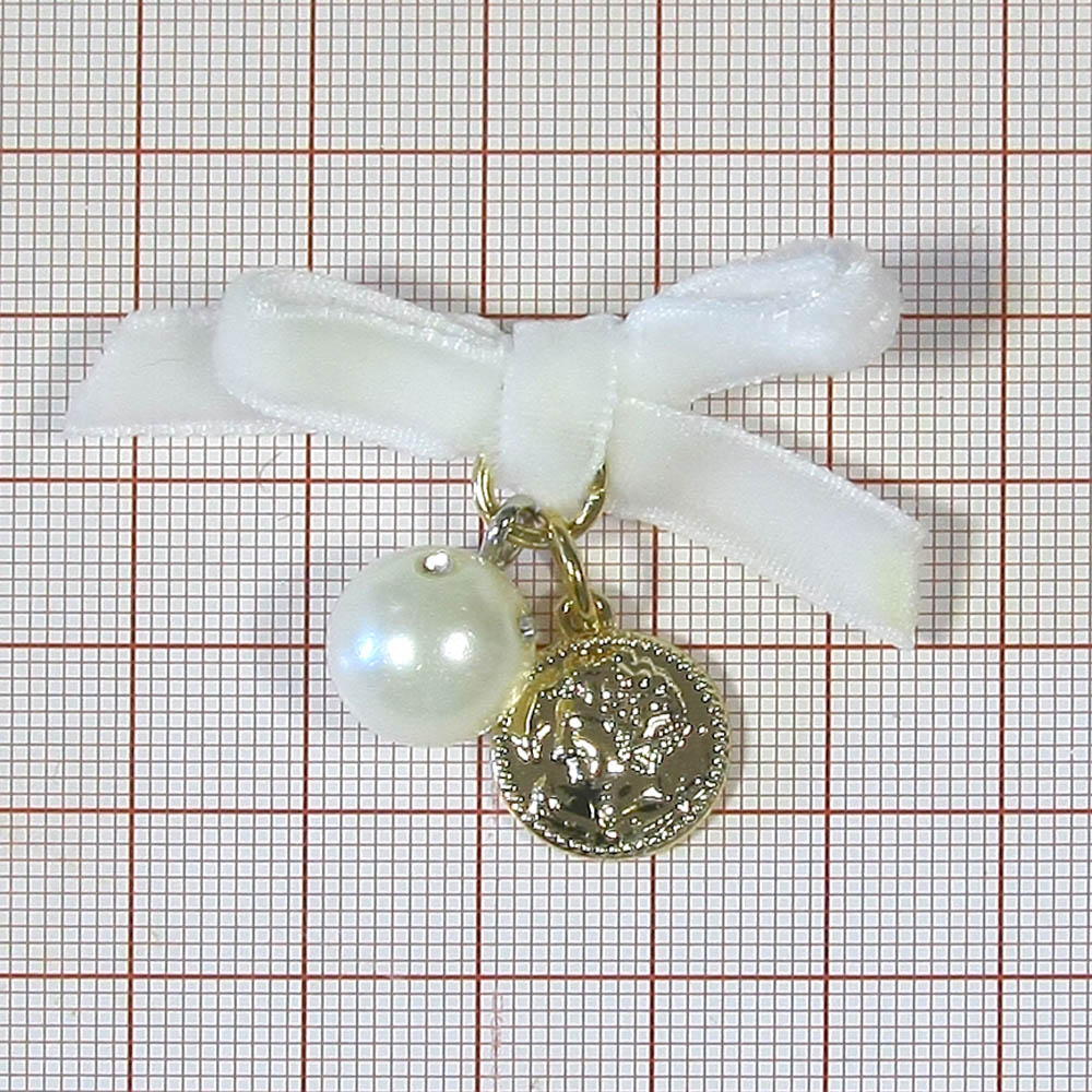 Аппликация декор Ленточка-бант 40мм белая, подвесная монетка GOLD, жемчужина, шт. Аппликации Пришивные Цветы Банты