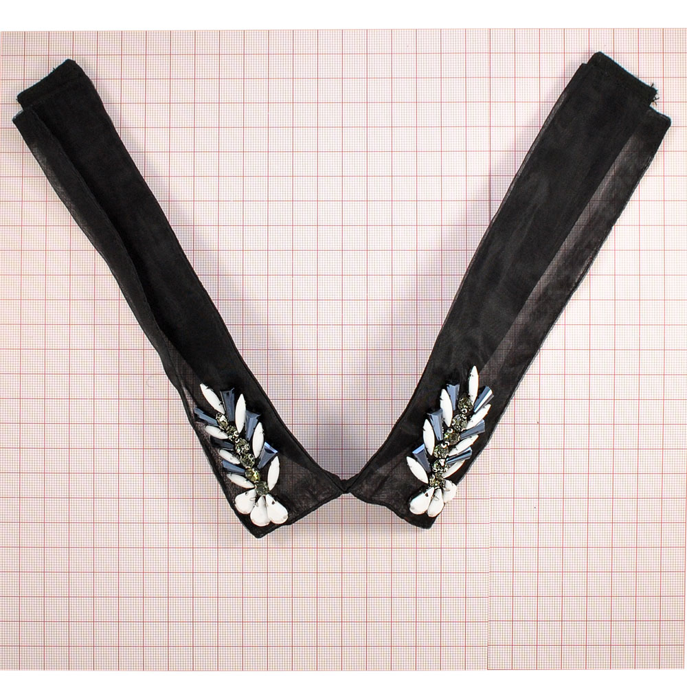 Воротник HY-028 черные, black diamond, пластик белый, синие камни, шт. Воротники