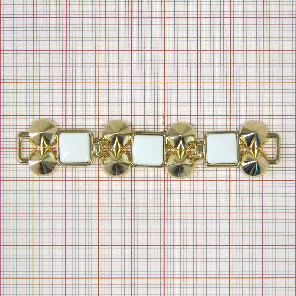 Перетяжка Браслет 3 квадрата 80*17мм GOLD, 3 белых квадрата, 8 шипов. Перетяжка металл