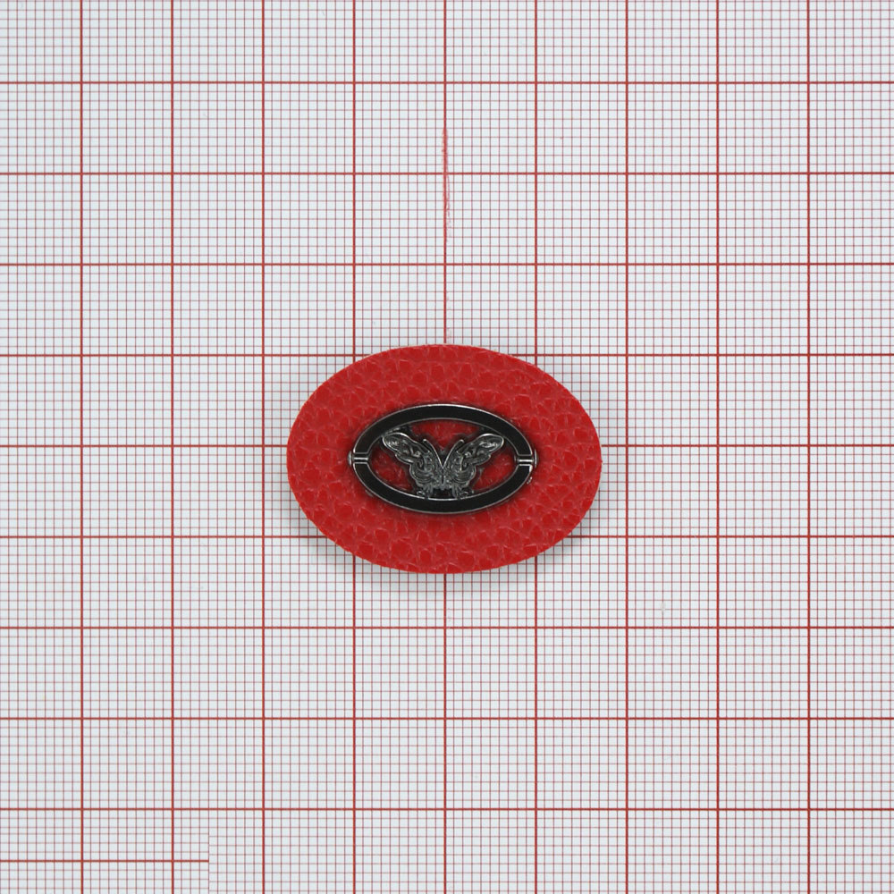 Лейба п/у и металл Бабочка овал, 33*26мм, краный фон, блек никель, шт. Лейба Кожзам