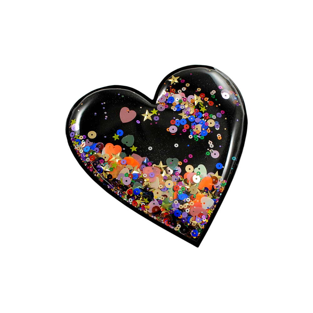 Аппликация клеевая силиконовая Аквариум Сердце, 15*15см, прозрачный, черный., цветной с блесткам, шт. Аппликации клеевые Резиновые