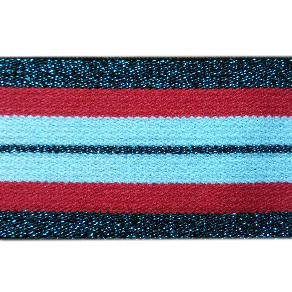 Резинка люрекс Полосы 4см, красный, белый, черный с голубым, люрекс, 50ярд. Резинка
