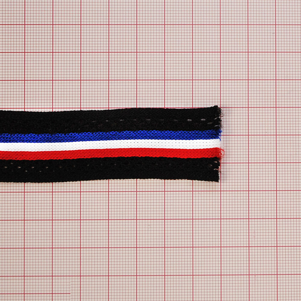 Тесьма лампасная Полосы 2,4см, черный, белый, красный, синий, 80ярд. Тесьма