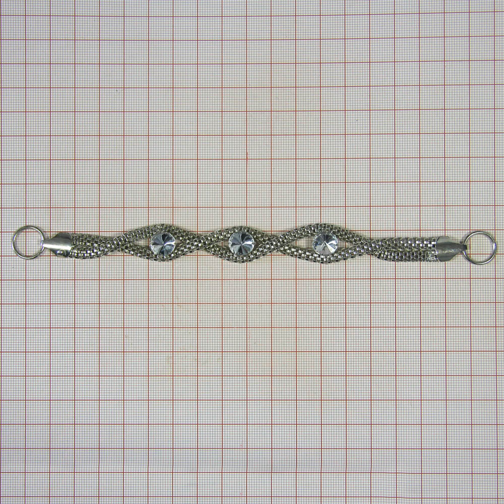 Укр.стекл. перетяжка 9842 NIKEL браслет-цепь 3 камня. Перетяжка металл со стразами