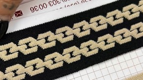 Тесьма 4,5см  вязаная Цепи, черный, бежевый, ярд. Тесьма