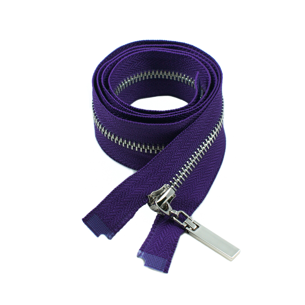 Змейка металлическая. №5 85см, О/Е, Nickel и темно-фиолетовая ткань, шт. Змейка Металл