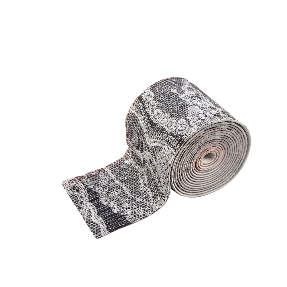 Резинка №05 6см узор серо-белый, люрекс серебро, ярд. Резинка