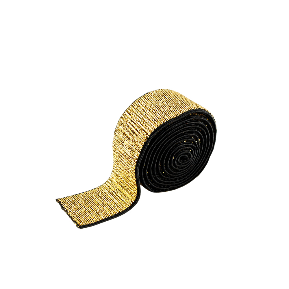 Резинка 2,5см черный, люрекс золото, 50ярд. Резинка