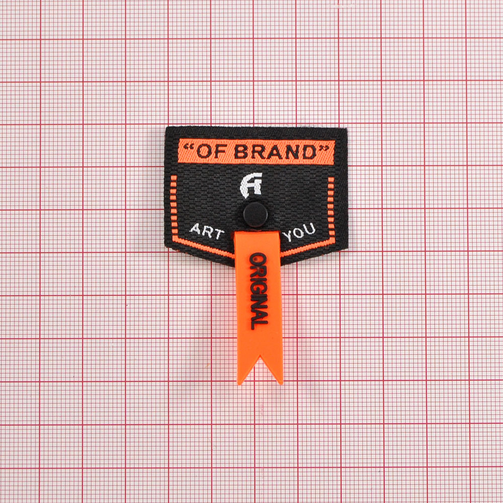 Лейба тканевая с резиновой подвеской OF BRAND, 3.5*4,55см, черный, белый, оранжевый, шт. Лейба Ткань