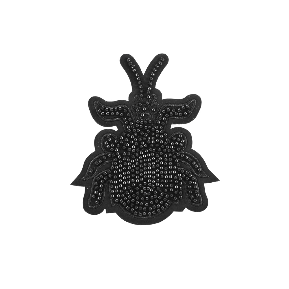 Нашивка тканевая бисер пришивная Паук 9*10,2см черная вышивка, черный бисер, шт. Нашивка Стразы, Бисер