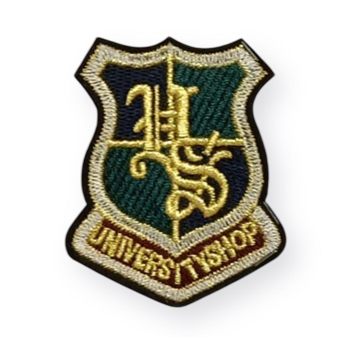 Шеврон клеевой University shop (герб), 6,5*5,3см, черный, красный, белый, серый, золото, шт. Аппликации клеевые Тканевые