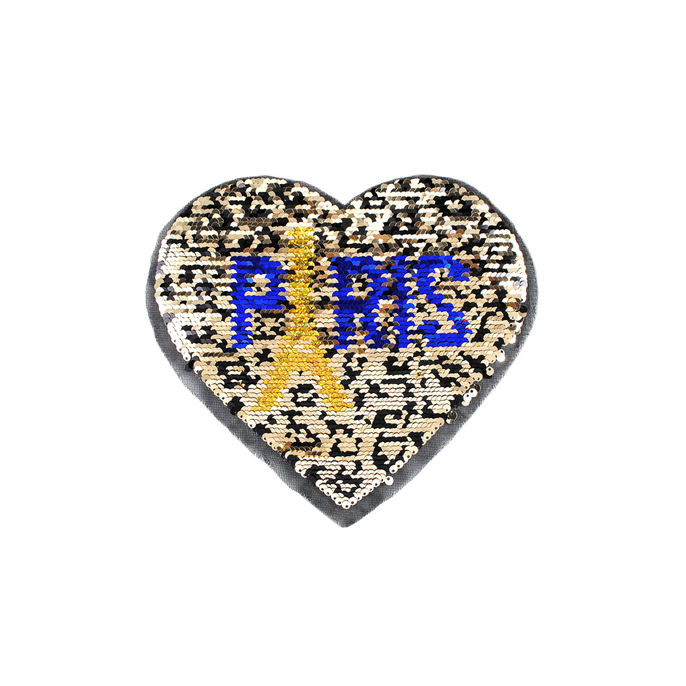Аппликация тканевая пришивная, пайетки Сердце Paris  Эйфелева башня, 22*19,8см, черный, золото, серебряный, красный, шт. Аппликации Пришивные Пайетки