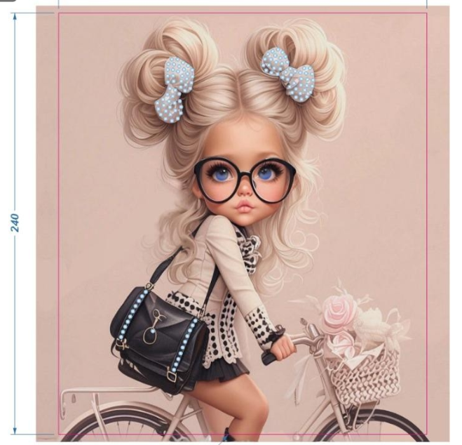 Аппликация композит, Девочка на велосипеде, 21*24см, королевский атлас, сублимация, лазер, SS6 32585, шт. Аппликация композит