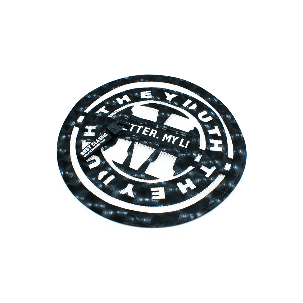 Аппликация пришивная кожзам THE YDUTH карман круглый, змейка 18.5*18.5см черный фон, белый текст, шт. Нашивка Кожзам