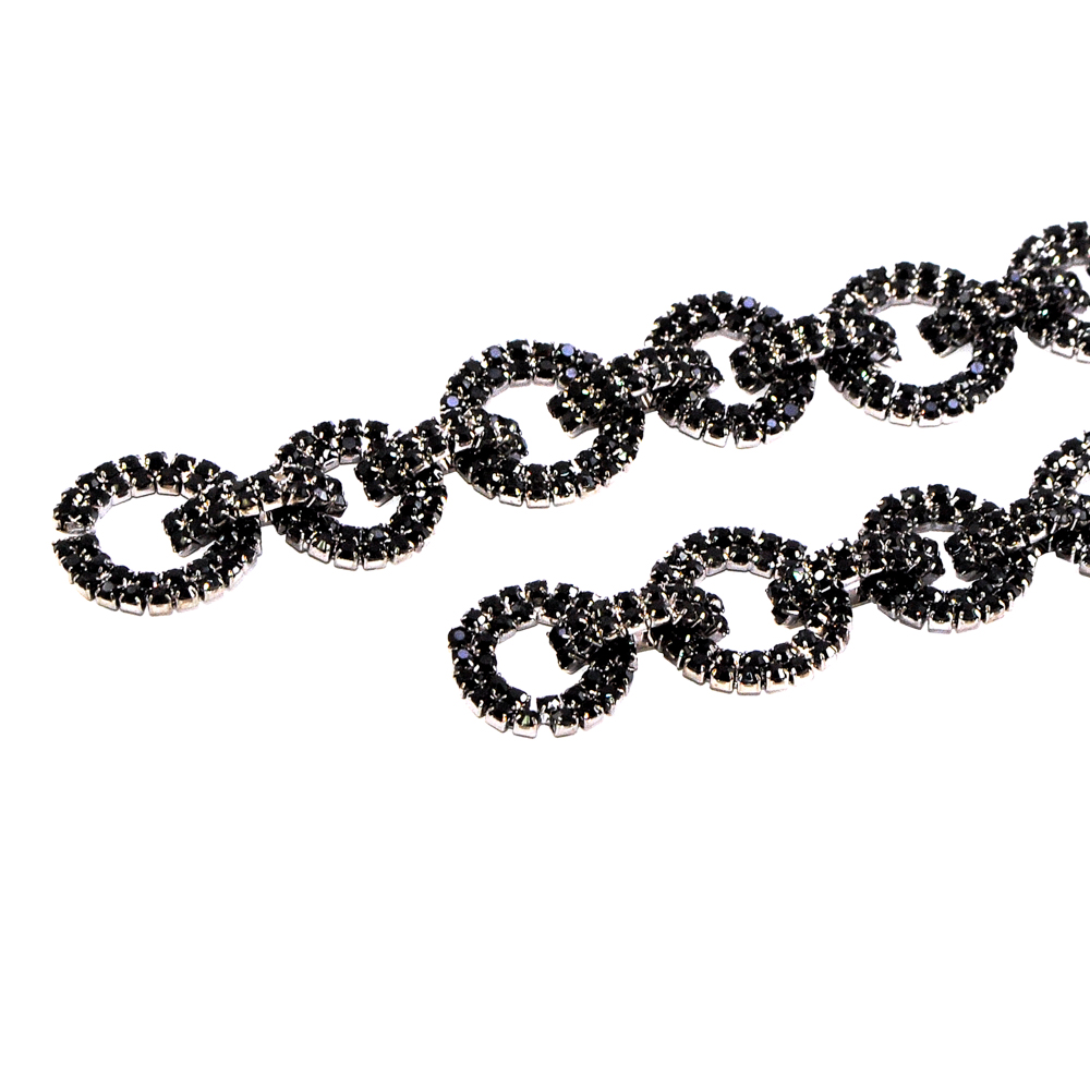 Тесьма стразы Цепь, 2см, черный, ярд. Тесьма из страз