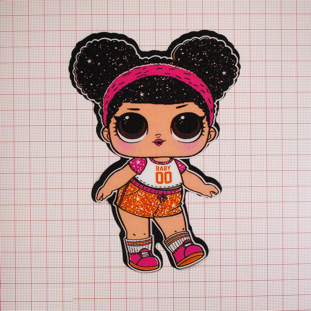 Нашивка глиттер Кукла L.O.L. (Баскетболистка) 15.5*9см розово-оранжевая, шт. Нашивка Глиттер