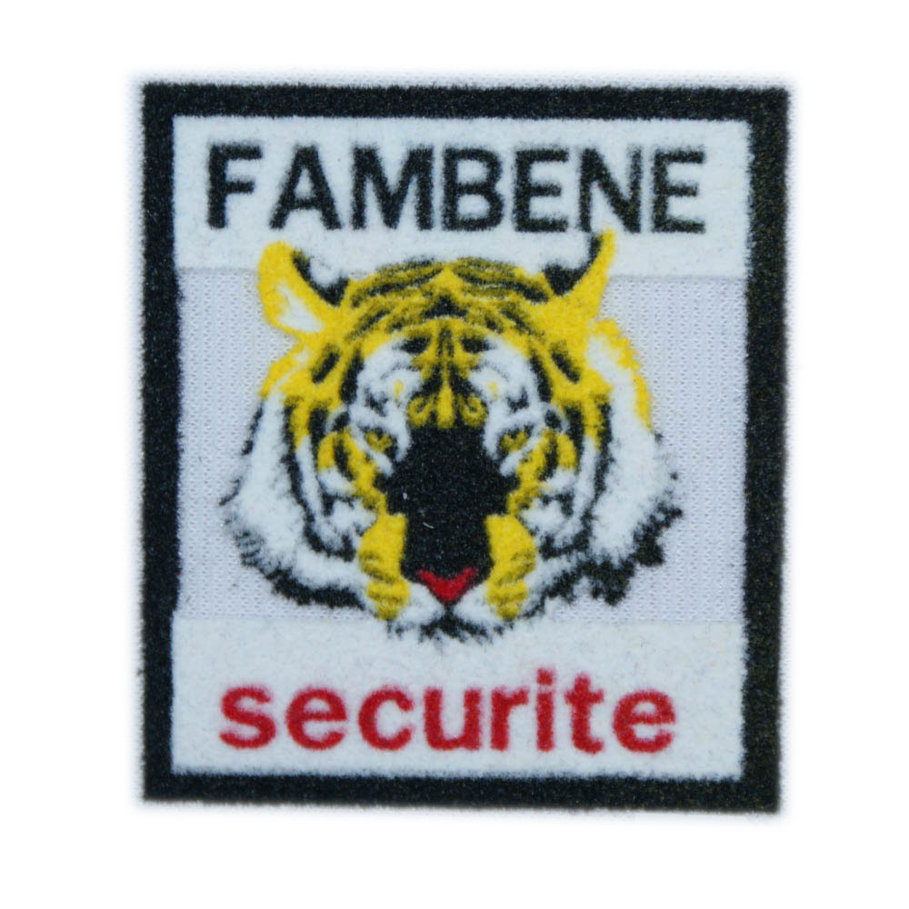 Термоаппликация флок FAMBENE securite Тигр, 65*65мм, квадратная, желтый тигр, красно-черный текст, шт. Термопереводки Флок