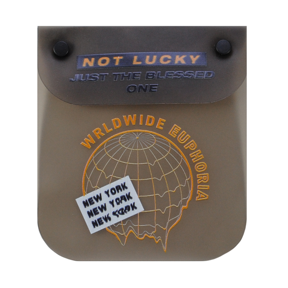 Лейба клеенка Карман с блочкой Not lucky, 8*9см, сер., желт., прозр., тёмный никель, шт. Лейба Клеенка