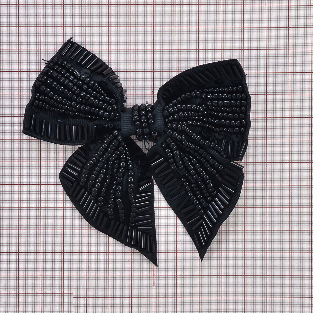 Аппликация декор черный бант 10*11см, бисер, камни. Аппликация Декор