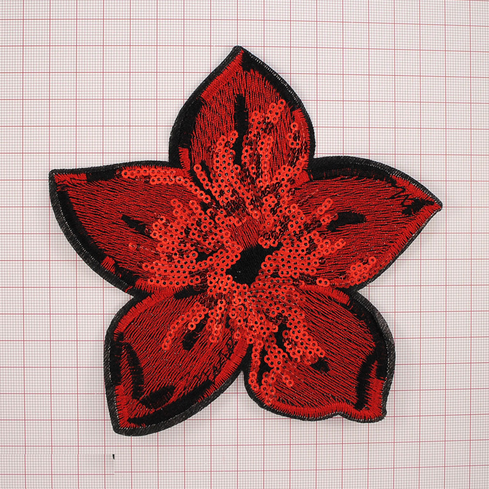 Аппликация клеевая пайетки Цветок 14,5*15см красный, черный, шт. Аппликации клеевые Пайетки