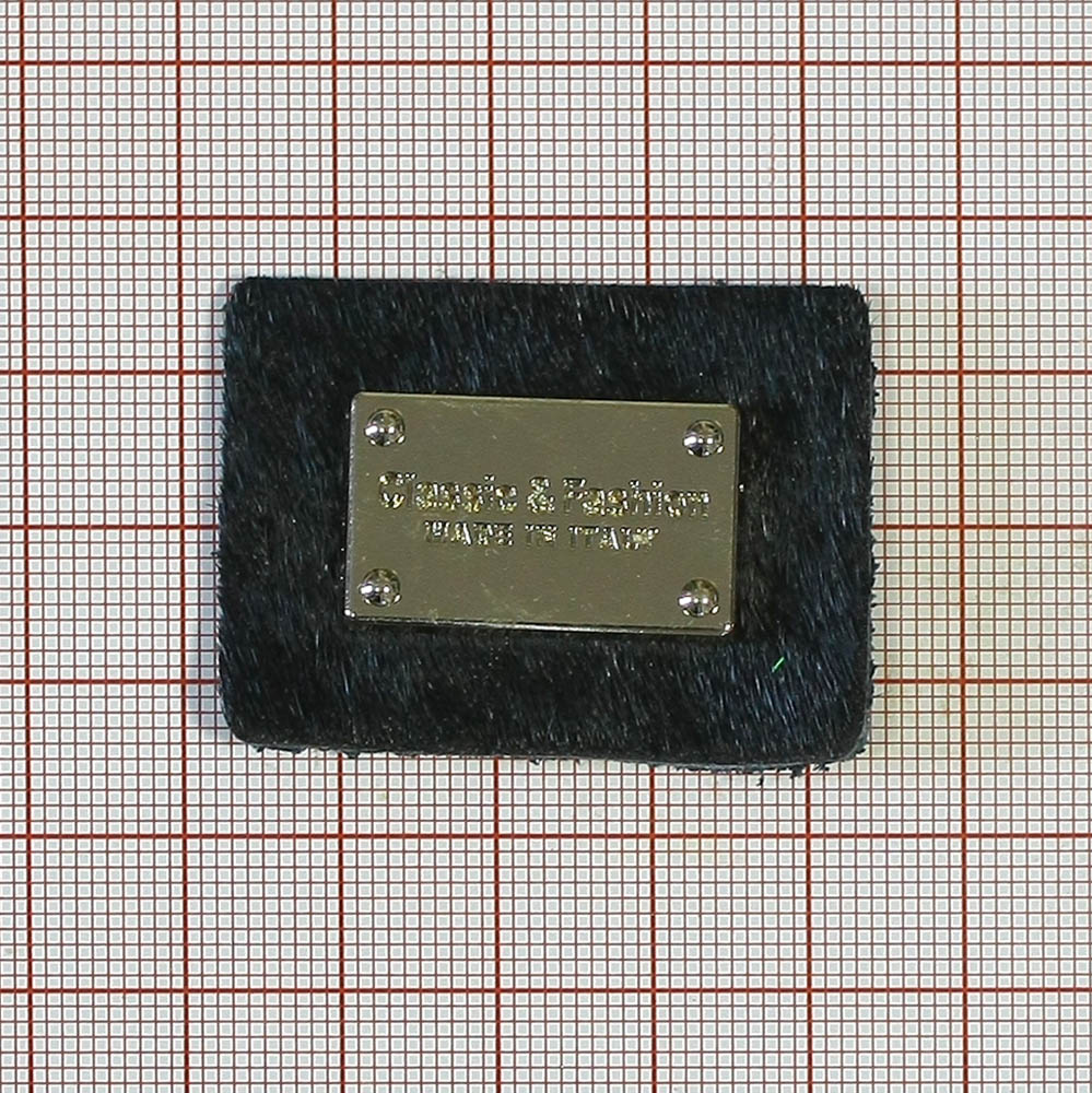 Лейба кожа Made in Italy  40*30мм черный ворс, GOLD. Лейба Кожзам