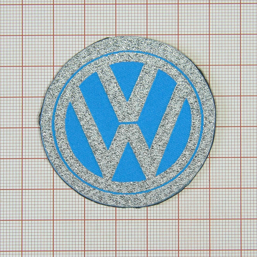 Нашивка Volkswagen d=5,5см, голубой и люрекс. Шеврон Нашивка