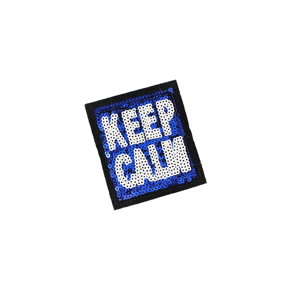 Аппликация клеевая пайетки KEEP CALM 7*8см белый, синий, шт. Аппликации клеевые Пайетки