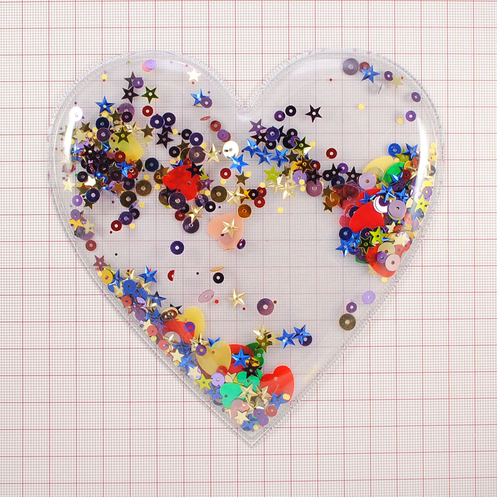 Аппликация пришивная силиконовая Аквариум Сердце, 15*15см, синий, желтый, зеленый, розовый, оранжевый, фиолетовый, бирюзовый, шт. Аппликации Пришивные Резина, Силикон
