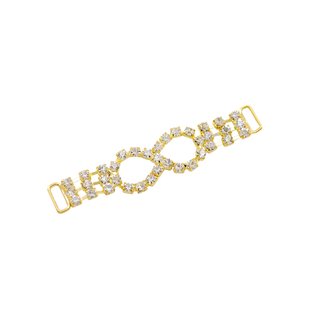 Украшение стеклянное А-341 (9395) GOLD /браслет/ 3 ряда*3 камня, 8-ка 19 камней. Перетяжка металл со стразами
