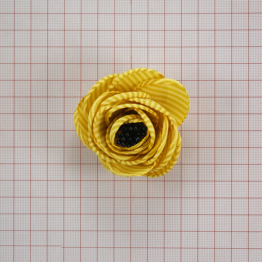 Аппликация декор Желтая роза 8см, желтый в полоску, черный. Аппликации Пришивные Обувные