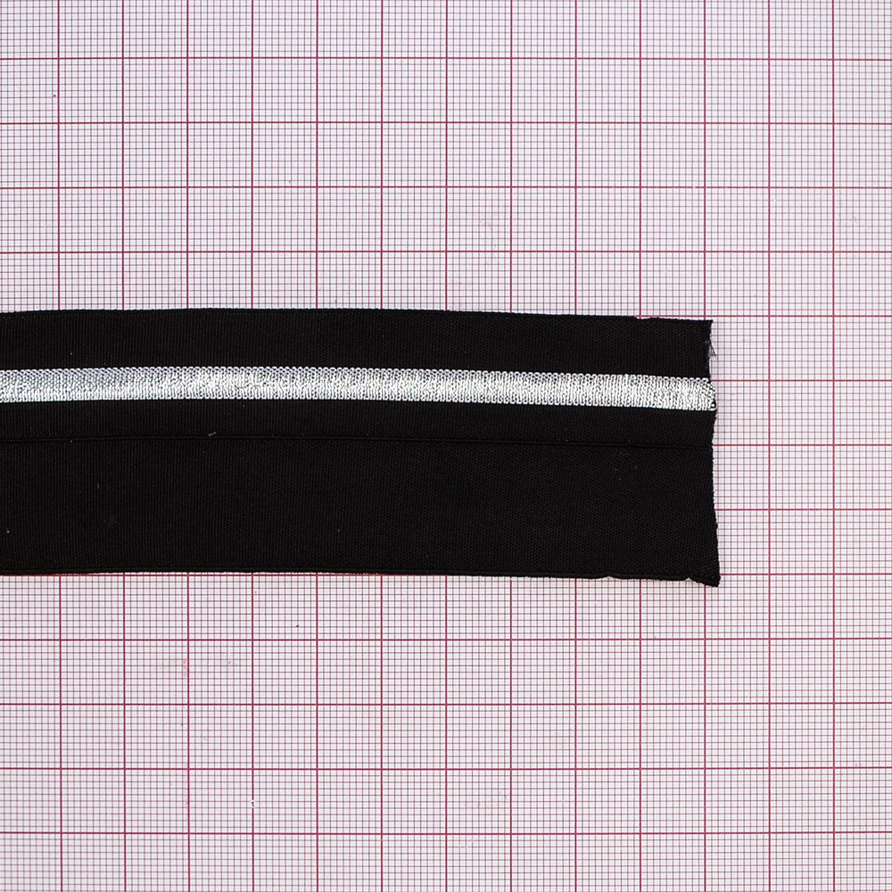 Резинка Полоса 4,1см черный, серебряный люрекс, 50ярд. Резинка