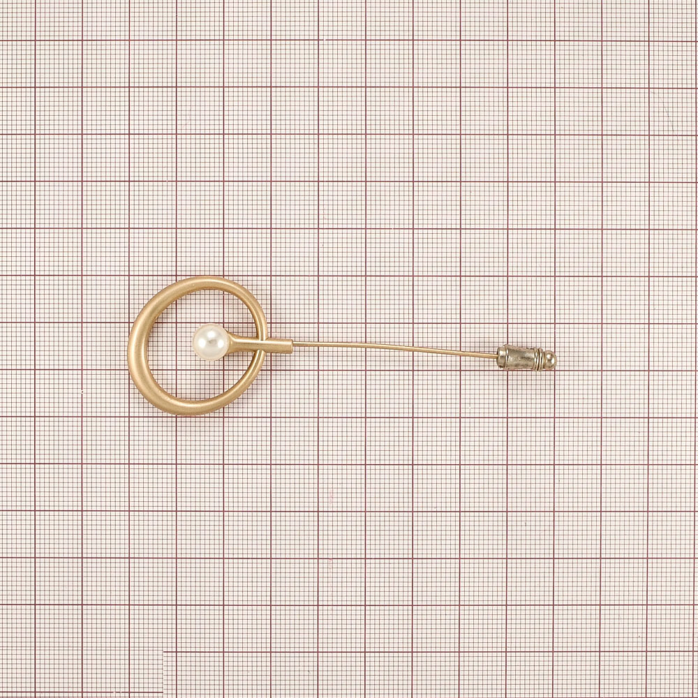Булавка Жемчуг в круге 8,6*3см matt gold, белый жемчуг, шт. Булавки