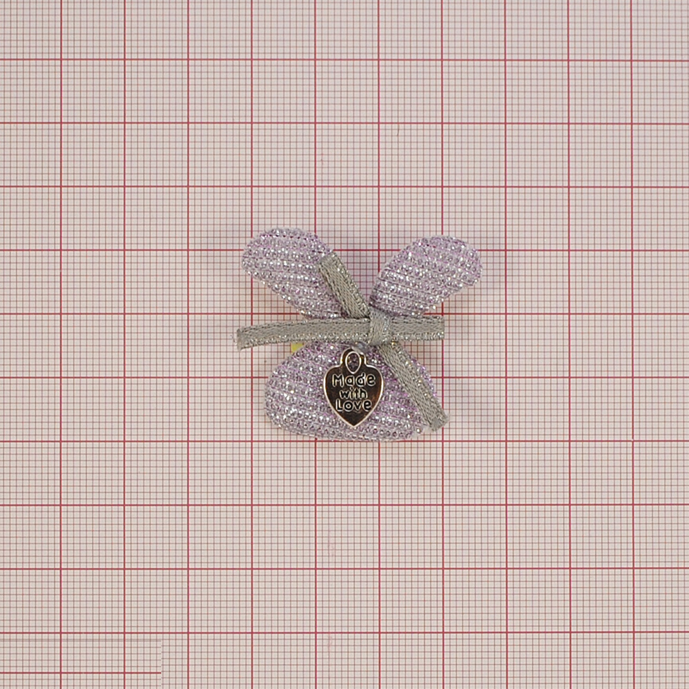 Аппликация тканевая пришивная детская Made with love Заяц 3,5*3,7см, сиреневый, сиреневый люрекс, серый бант, шт. Нашивка Детская