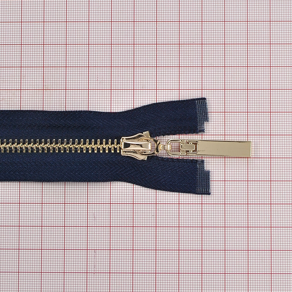 Змейка металлическая №5 80см О/Е GOLD, синяя ткань, двусторонняя, шт. Змейка Металл