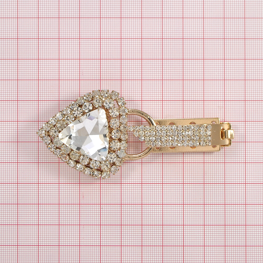 Клипса шубная 3279896 GOLD, белые камни /100*53мм/, шт. Клипсы шубные, крючки