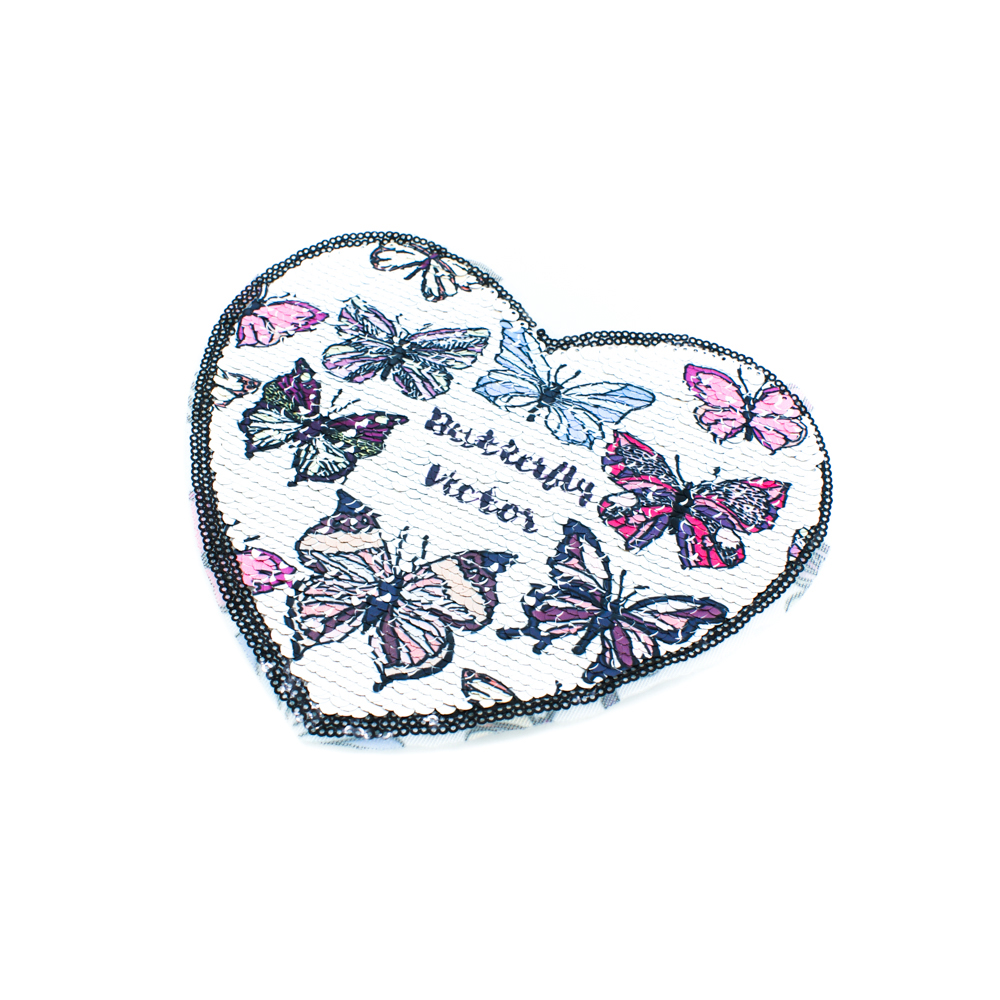 Аппликация пришивная пайетки двусторонняя Сердце Butterfly vector 21*18см цветные пайетки, шт. Аппликации Пришивные Пайетки
