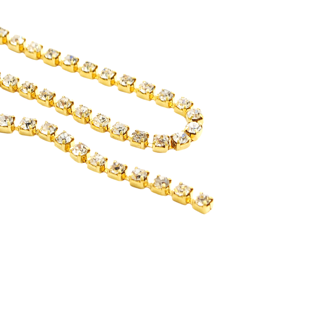 Тесьма стразы SS7, золото, белые камни, ярд. Тесьма из страз