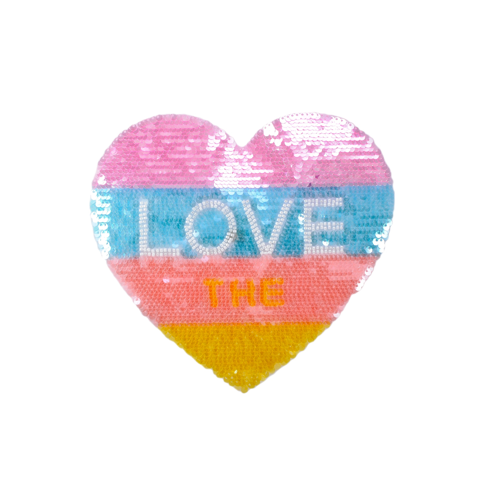 Аппликация пришивная пайетки Сердце LOVE, 18*22см, розовый, белый, голубой, желтый, шт. Аппликации Пришивные Пайетки