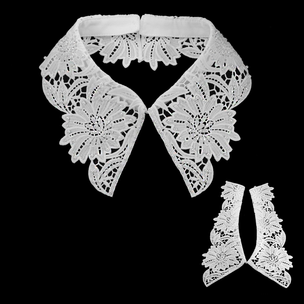 Воротник декор, 46*12см, бисер, кружева, белый, шт. Воротники