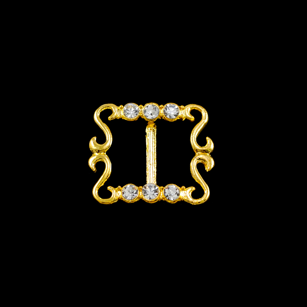 Укр. стекл. 7631 перетяжка 1,5см, GOLD, 6 белых камней. Перетяжка металл со стразами