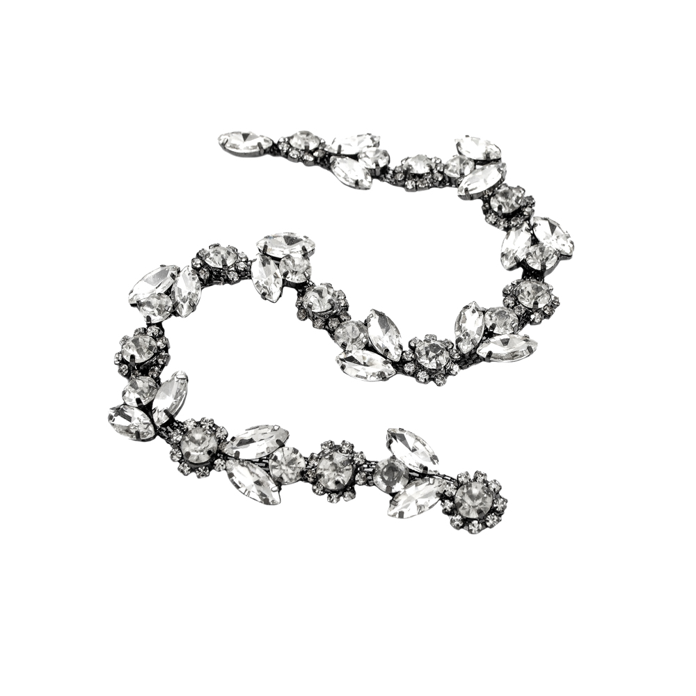 Тесьма стразы цепь, 1,7см, белый, black nikel, ярд. Тесьма из страз