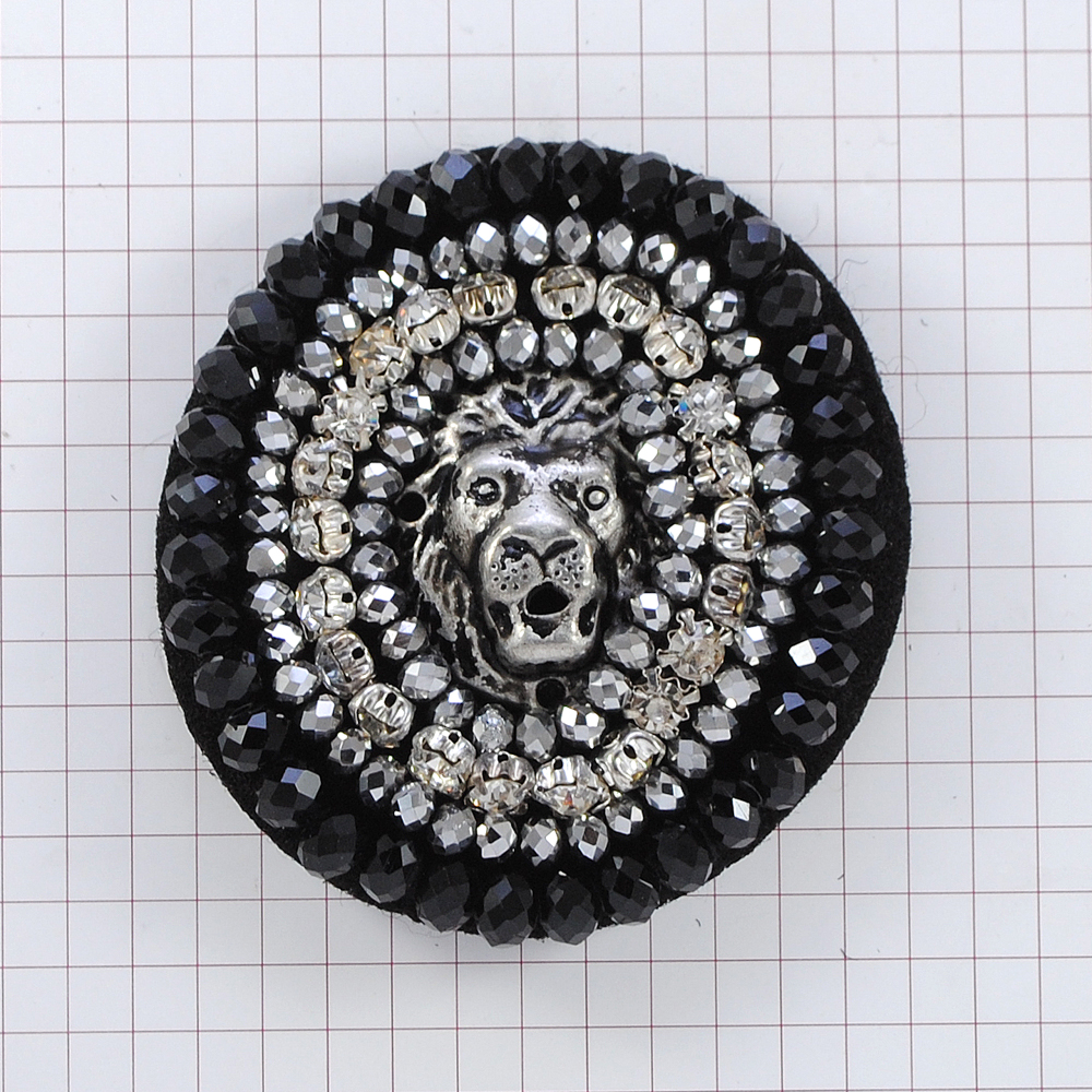 Аппликация декор ЛЕВ-солнце черные, зеркальные бусины, белые камни. Аппликация Декор