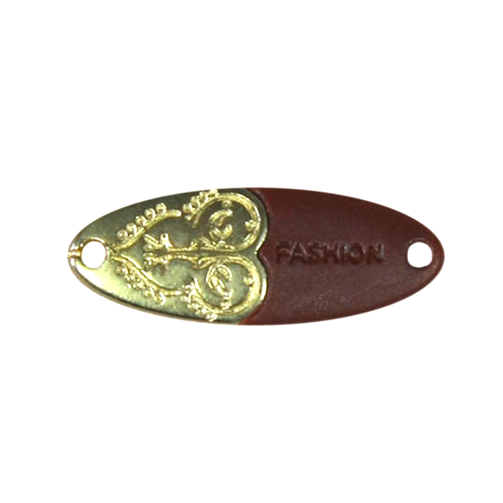 Лейба металл Fashion Овал 25*9мм пришивная, GOLD, коричневый кожзам. Лейба Металл