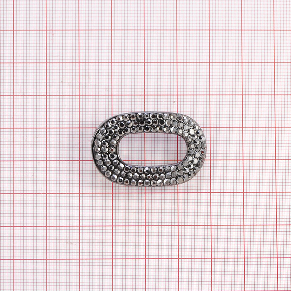 Пряжка металл с камнями Овал разъемная, 4,5*2,2см, никель блек, серебро, шт. Пряжка