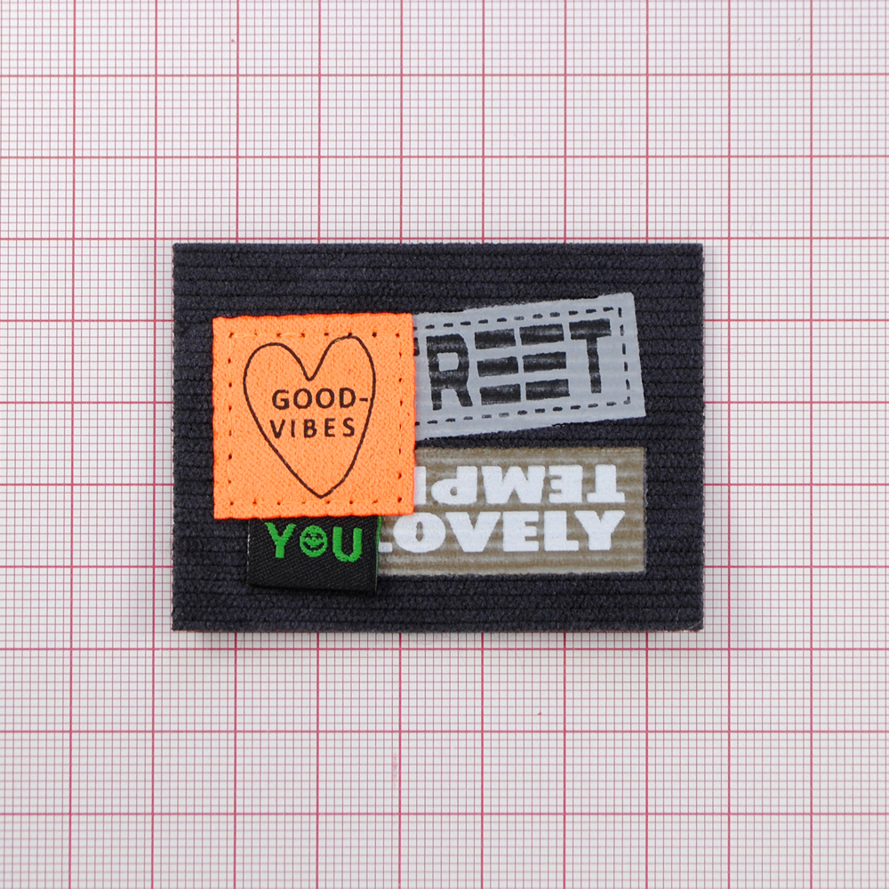 Лейба ткань Reet, 6,5*4,7см, серый, чёрный, оранжевый, зеленый, белый, шт. Лейба Ткань